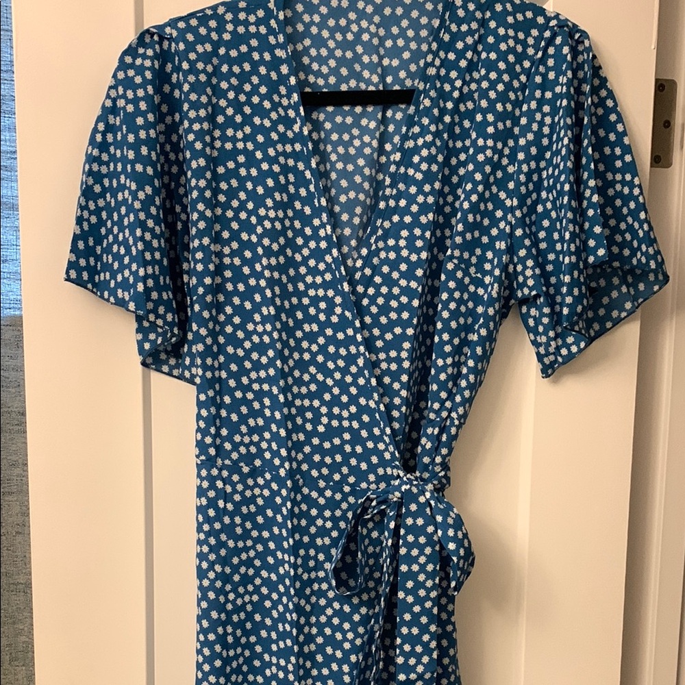 Blue Polka Dot Wrap Dress
